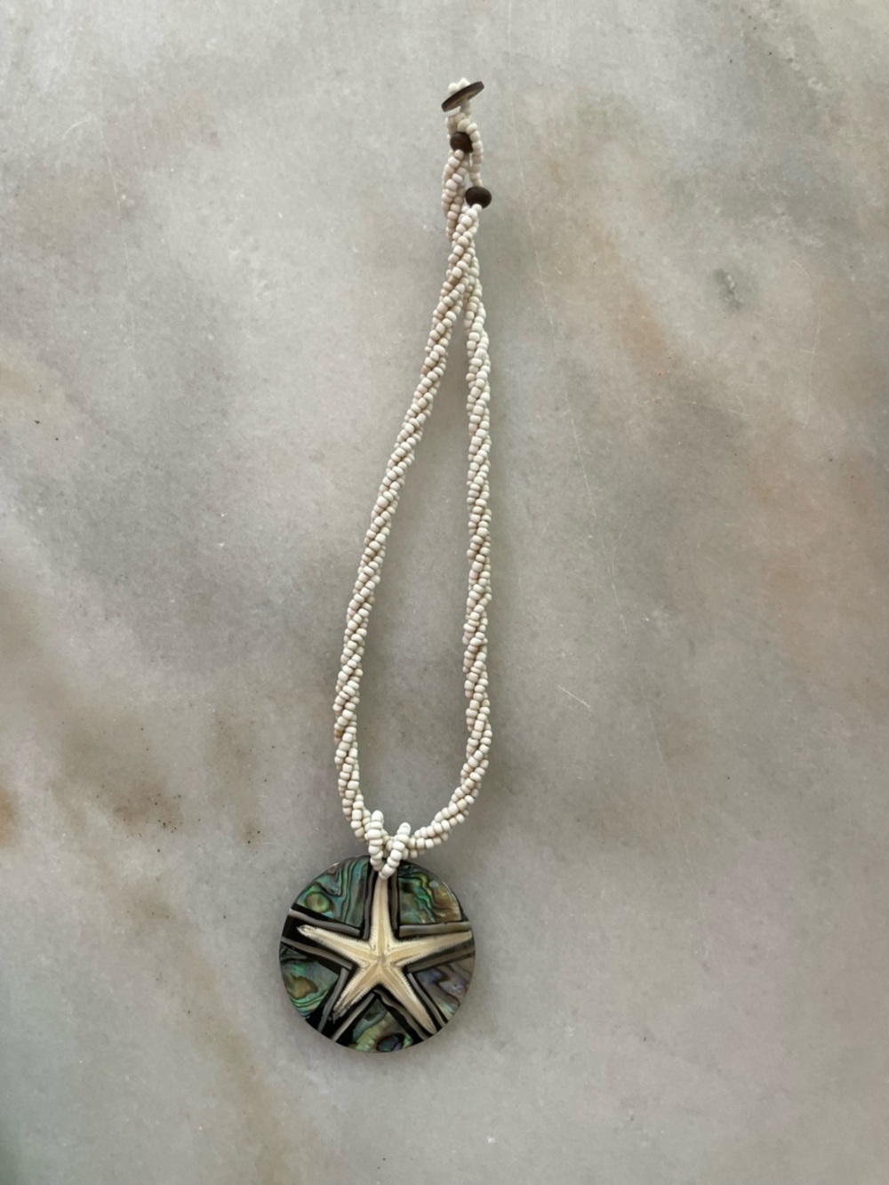 Handcrafted White Beaded Necklace with Abalone Starfish Pendant